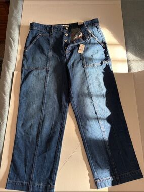 LOFT  Dark Blue Straight-Leg Jeans with Patch Pockets